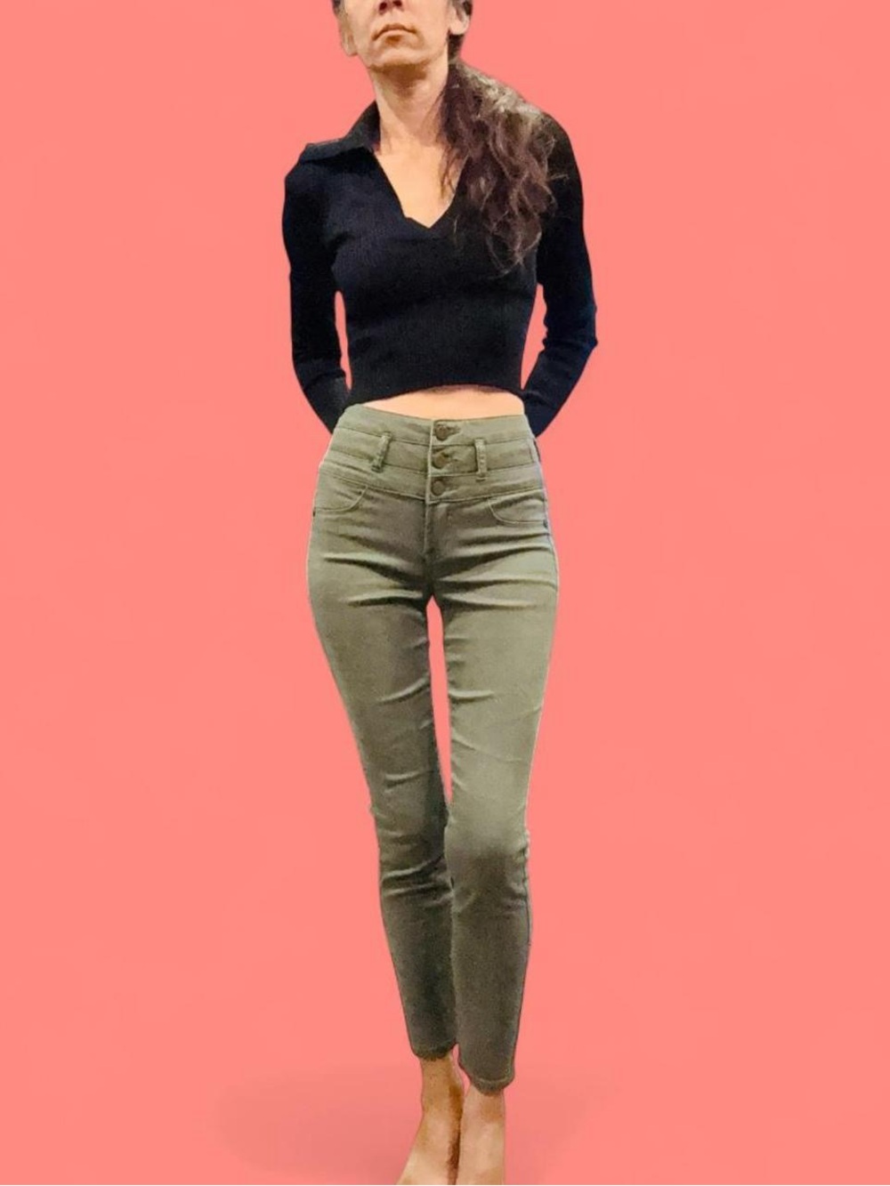 Harper + Zoe Olive Green High Rise Skinny Jeans Women’s 00 Button Fly